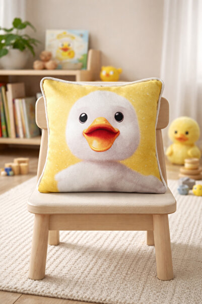 decofav Quirky Duck – Yavru Ördek Temalı İç Dolgulu Dijital Baskılı Kadife Ço...