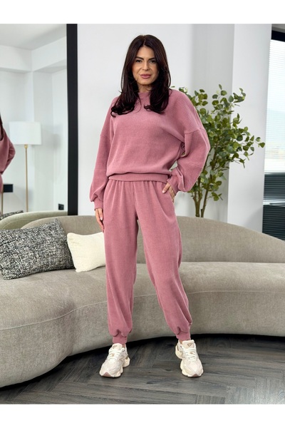 RAMONA BADESCU EXCLUSIVE Women's striped suit - powder pink, premium comfort