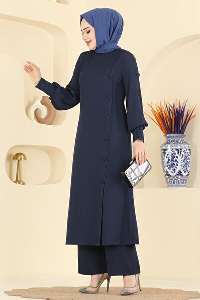 ModaMerve Aksesuar Düğmeli İthal Krep Takım 8217AB368-MS Laci