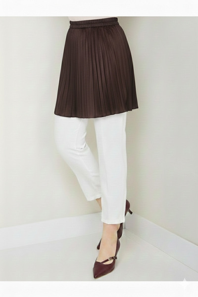 MaxiMor Women's Coffee Color Satin Fabric Elastic Pleated Skirt Underwear Ple...