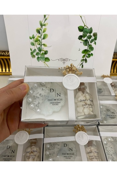 Siyah Lale Nikah Şekeri Epoksi ve Mantar Şişe Kalp Şekerli Set Nikah, Söz, Ni...