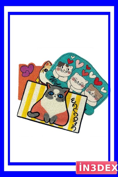 İN3DEX Decorative Door Mat with Cat and Dog Figures