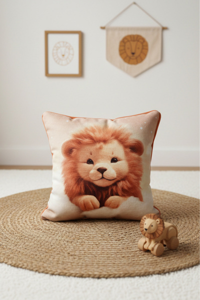 decofav ليتل ليون – وسادة أطفال مخملية رقمية B مطبوع بتصميم الأسد (32x32 سم)
