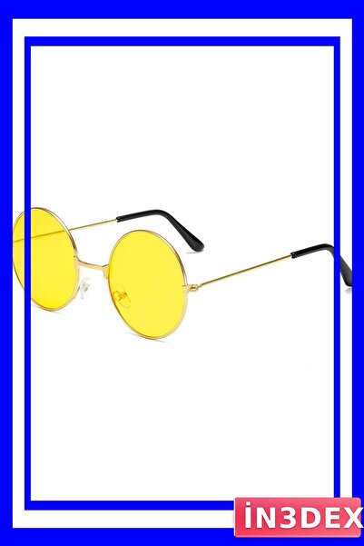 İN3DEX Round Glass Retro Yellow Lens Metal Frame Sunglasses