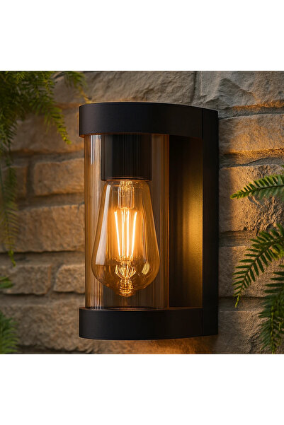 HAMER Black honey glass wall lantern E27