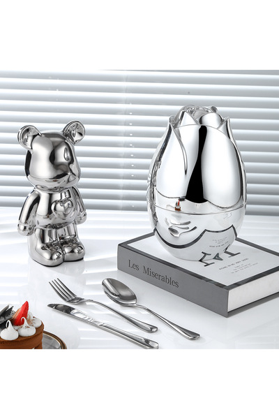 Lotus rose 24-piece stainless steel cutlery set with storage box, egg set, fo...