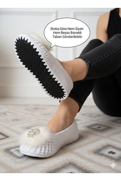 DB Дамски ръчно плетен сватбен комплект Стилни и удобни пантофи с филцова под...