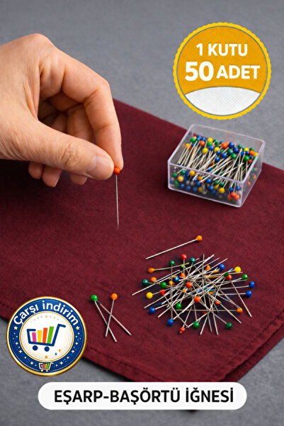 nistabolje 50 Adet 1 Kutu Eşarp Başörtü İğnesi Renkli Tesettür Türban Şal İğn...