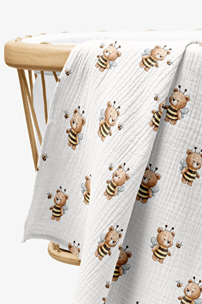 cekic kids 4 Layer Muslin Blanket - Bear Buzz Buzz Patterned Baby Muslin Blan...
