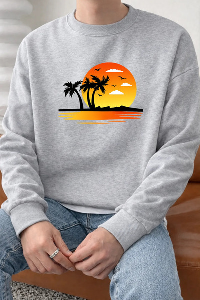 Pink Sky Unisex cu imprimeu guler rotund Swea tricou supradimensionat Bumbac ...