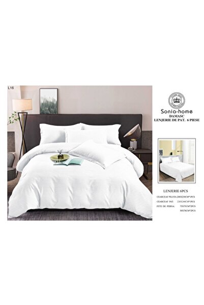 Sonia-home Damask bed linen, 100% cotton, 6 pieces, plain, bed sheet 220x240cm