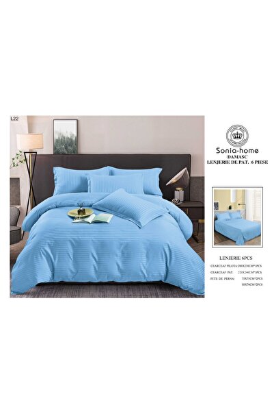 Sonia-home Lenjerie de pat Damasc, 100% bumbac, 6 piese, uni, cearsaf de pat ...