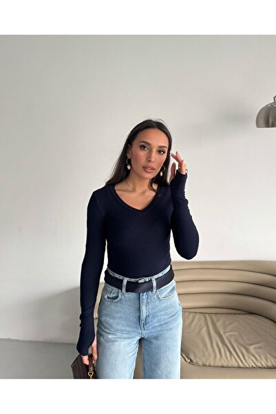 IŞILDA FASHION V yaka parmak geçmeli bluz