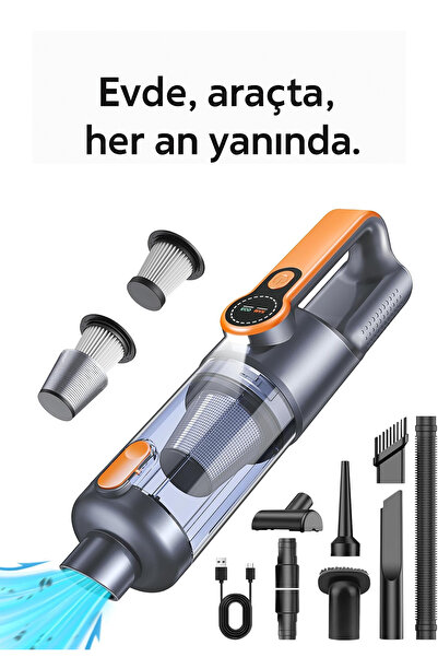 TECHNOMEN 26000 Pa Araç içi Süpürge 4'ü 1 Arada Kablosuz El Süpürgesi Ekranlı...