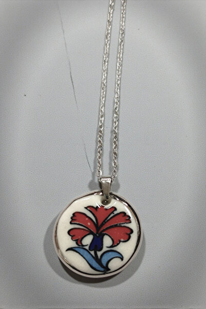 Kent Porselen El Yapımı Karanfil Desen Porselen Kolye-Çelik Zincirli-Altın/Pl...