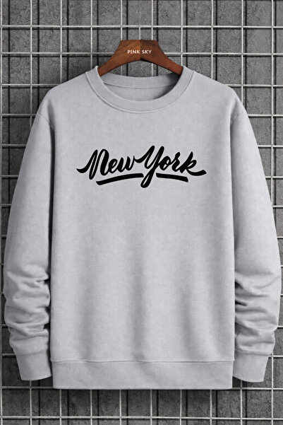 Pink Sky Unisex cu imprimeu guler rotund Swea tricou supradimensionat Bumbac ...