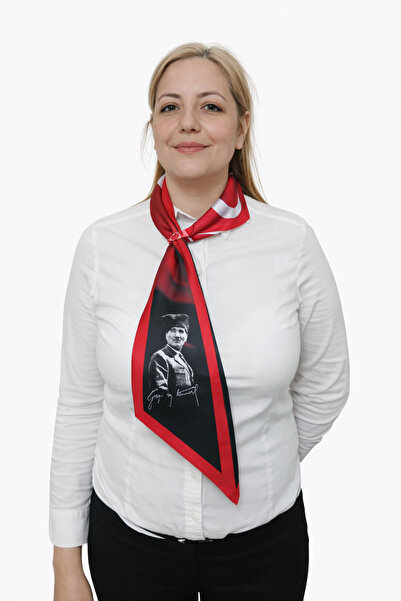 moda nokta Ataturk Silhouette and Signed Tie-Style Neck Scarf