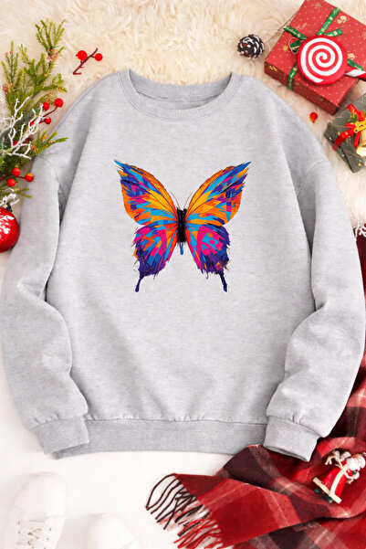 Pink Sky Unisex Printed Crew Neck Sweatshirt Oversized Cotton Daily Comfortable