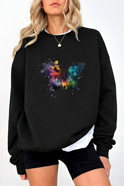 Pink Sky Unisex Printed Crew Neck Sweatshirt Oversized Cotton Daily Comfortable