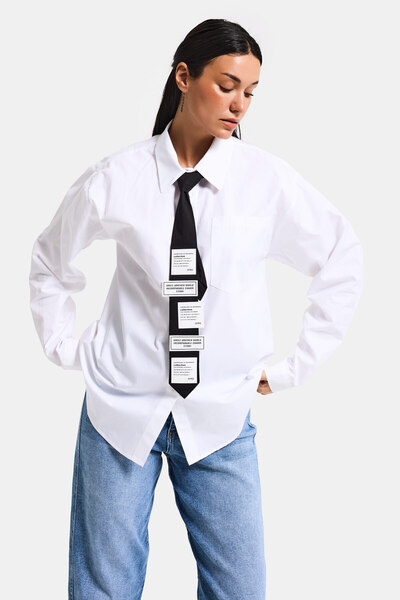 it's basic Жіноча біла сорочка oversize з краваткою, спеціальний дизайн, віль...