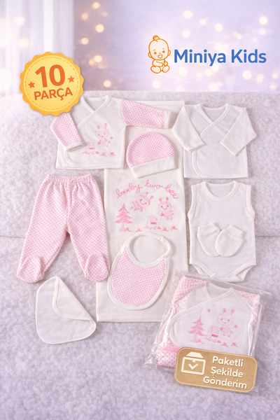 Petino Yenidoğan Arılı Kız Bebek Hastane Çıkış Seti 10 Parça – Pembe