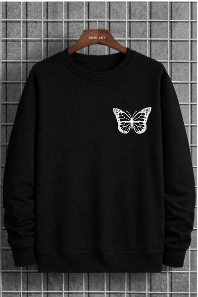 Pink Sky Unisex cu imprimeu guler rotund Swea tricou supradimensionat Bumbac ...