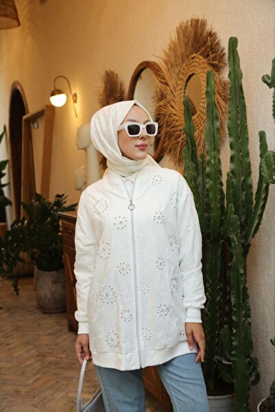 ensade Stone Detailed Scallop Jacket – Stylish Zippered and Lined Islamic Out...