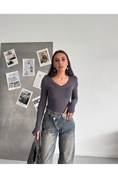 IŞILDA FASHION Bluză cu decolteu în V și șnururi la degete