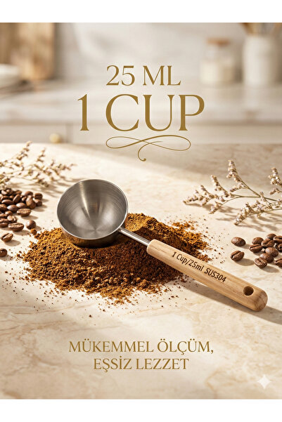 Hagen Premium Ahşap Saplı SUS304 Paslanmaz Çelik Kahve Ölçü Kaşığı 25ml Hassa...