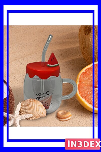 İN3DEX Watermelon Patterned Glass Cup with Silicone Lid 450ml