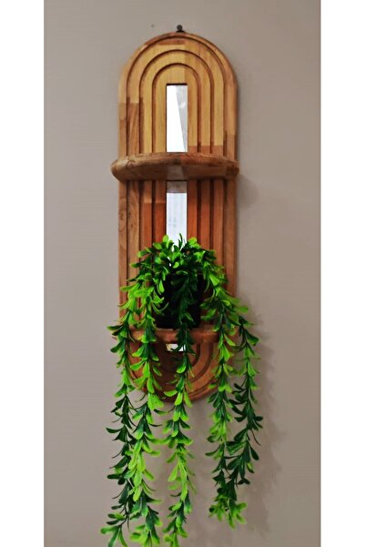 DİNGODAWOODENWORK Masif Ahşap Aynalı Duvar Rafı | El Yapımı Doğal Ahşap |