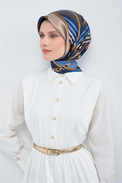 Armine Tivil Pure Silk Scarf 9521 - 06 Navy Blue Tie-Dye Pattern