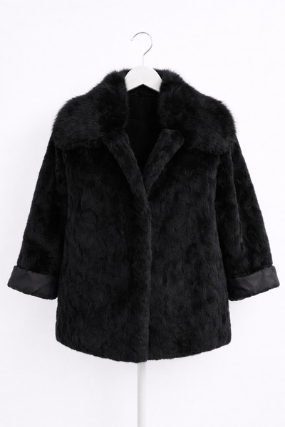 günay boutıque Ithal Short Faux Fur Coat -Black
