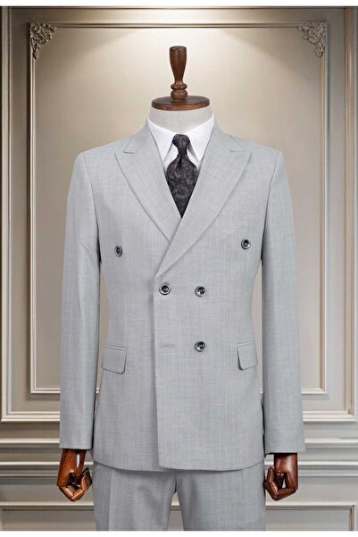 Ars Magic Box Men's Double-Breasted Striped Solid Slim Fit Wide Collar Italia...