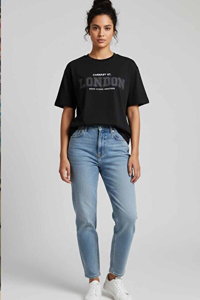 rekor sports 100% βαμβακερό μπλουζάκι London με στάμπα, oversized, σε στυλ st...