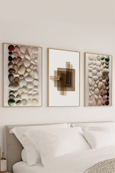 VOBA STORE 3 PARÇA TAŞ VE CAM TEMALI ÇERÇEVE GÖRÜNÜMLÜ MODERN MDF TABLO SETİ ...