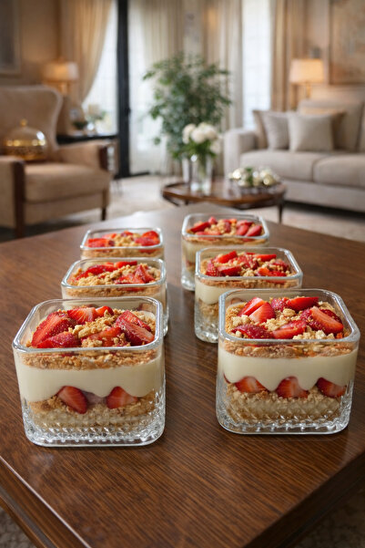 DİBA AVM طقم 6 أكواب زجاجية مربعة ماغنوليا، وعاء للحلوى والآيس كريم قطر 8 سم ...