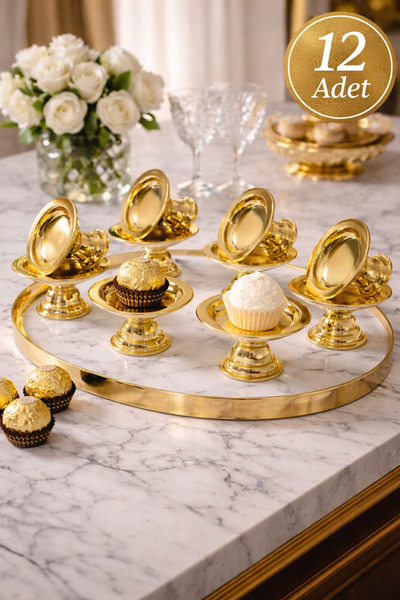 Mim Life 12 li Gold Dekoratif Sunumluk Kase iftarlık hurmalık şekerlik Lokumluk