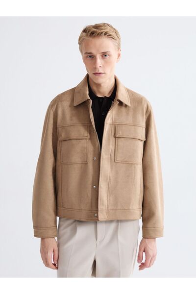 LC Waikiki Comfortable Fit Jacket Collar Suede Men's Coat