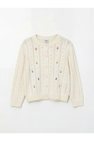 LC Waikiki Cardigan tricotat pentru fete, cu guler rotund și model floral