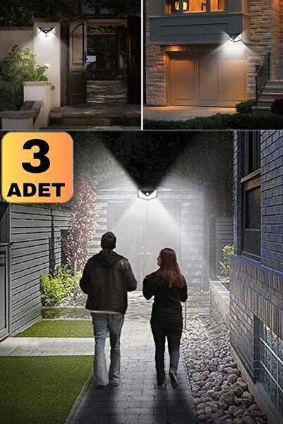 Munico 3 Adet Hareket Sensörlü Solar Lamba 114 LEDli Apartman Villa Bahçe İçi...