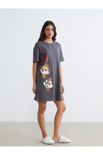 LC Waikiki Crew Neck Chip and Dale Printed Women's Nightgown
