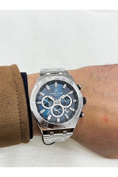 Daniel Klein Gümüş Renk Mavi Kadranlı Takvimli Erkek Kol Saati