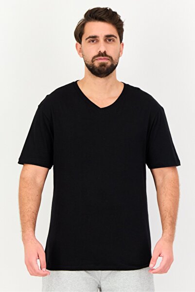 Nautica طقم ملابس داخلية رجالي أسود مكون من 3 قطع بياقة على شكل حرف V وشعار م...