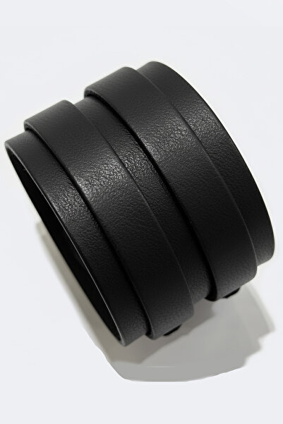 NARKİSSOS Handcrafted Two-Belt Black Men's Leather Bracelet