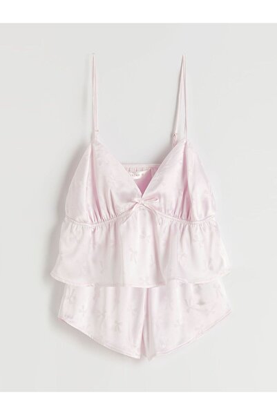 LC Waikiki V Yaka Saten Kadın Şortlu Pijama Takımı