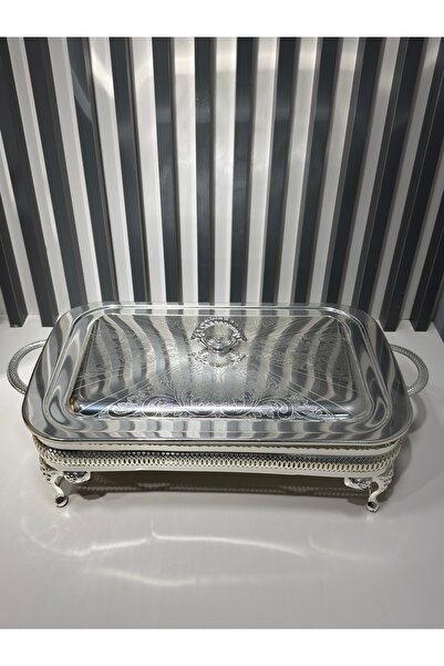 Vakıf home Metal Ayaklı Kapaklı Isıtıcılı Servis Sunum Tenceresi Gümüş