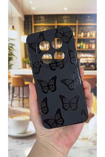 Vip Case Redmi Note 15 Pro 5G Uyumlu Siyah Kelebek Desenli Silikon Darbe Emic...