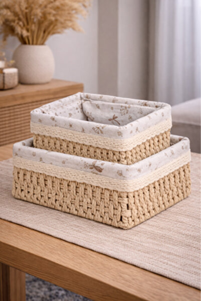 Generic Fabric Storage and Organization Basket Set - 2 Pieces Beige