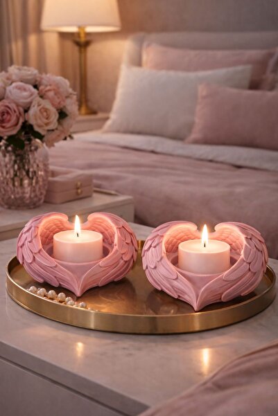 BUBUHOMEDECOR Sevgililer Gününe Özel 2’li Kalp Figürlü Mumluk / Özel Not ile ...